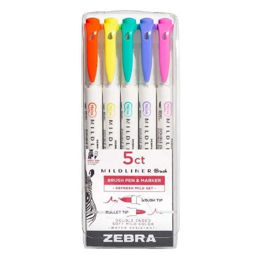 Εικόνα της Σετ Μαρκαδόρων Zebra Midliner Double-Ended Brush Refresh Mild Colors 5 τμχ ZB-79405