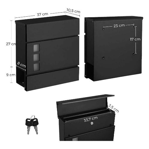 Εικόνα της Songmics Μεταλλικό Γραμματοκιβώτιο Black GMB052B01
