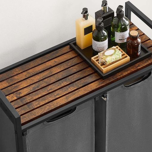 Εικόνα της Vasagle Καλάθι Απλύτων με 2 Θήκες Black/Brown BLH201G01