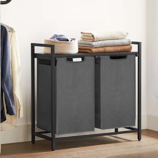 Εικόνα της Vasagle Καλάθι Απλύτων με 2 Θήκες Black/Brown BLH201G01