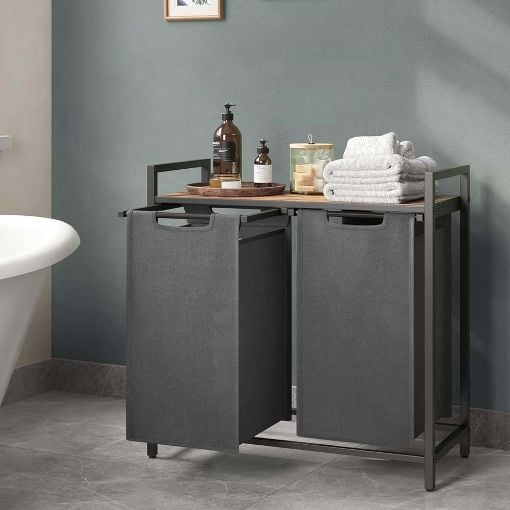 Εικόνα της Vasagle Καλάθι Απλύτων με 2 Θήκες Black/Brown BLH201G01