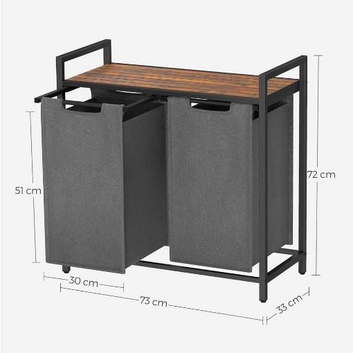 Εικόνα της Vasagle Καλάθι Απλύτων με 2 Θήκες Black/Brown BLH201G01