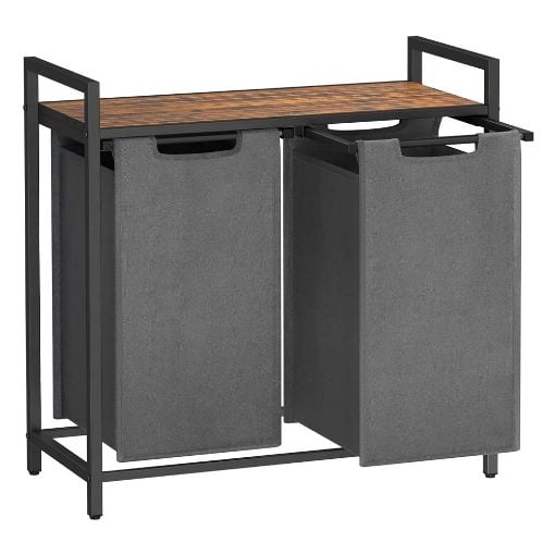 Εικόνα της Vasagle Καλάθι Απλύτων με 2 Θήκες Black/Brown BLH201G01
