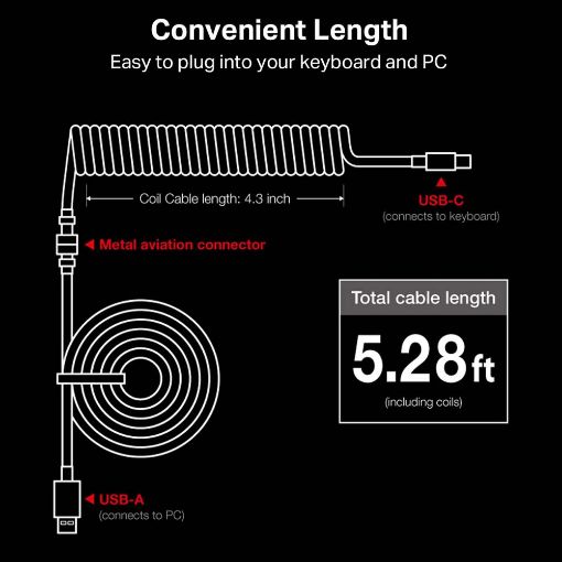 Εικόνα της Redragon Coiled Keyboard Cable A115 White
