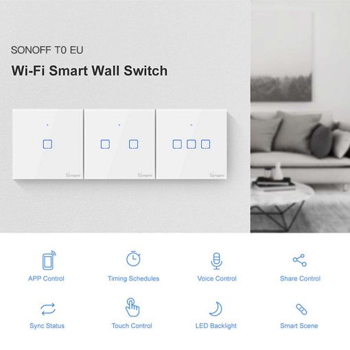 Εικόνα της Smart Χωνευτός Διακόπτης Sonoff TX T0EU2C Wi-Fi με Δύο Πλήκτρα Αφής White IM190314010