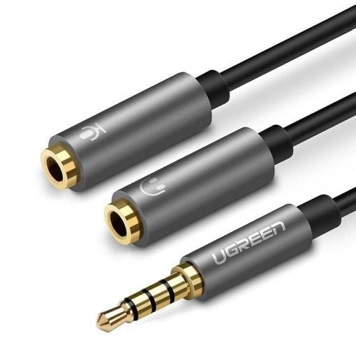 Εικόνα της Καλώδιο Ugreen Headphone Splitter 3.5mm AUX Microphone Black/Silver 0.2m 30619