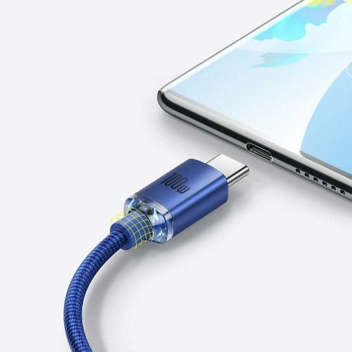 Εικόνα της Καλώδιο Baseus Crystal Shine USB-A to USB-C Braided 100W 1.2m Blue CAJY000403