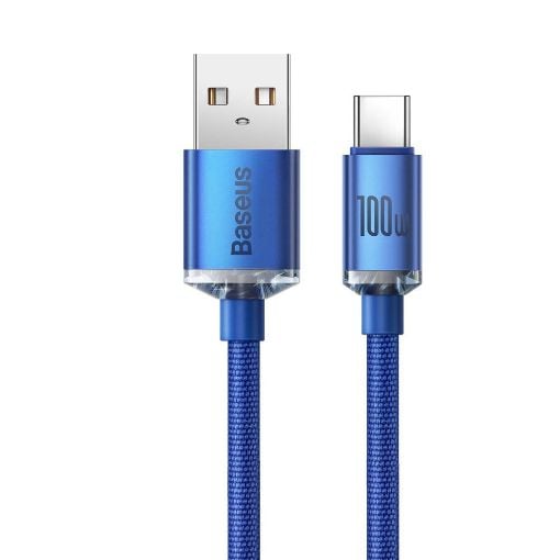 Εικόνα της Καλώδιο Baseus Crystal Shine USB-A to USB-C Braided 100W 1.2m Blue CAJY000403