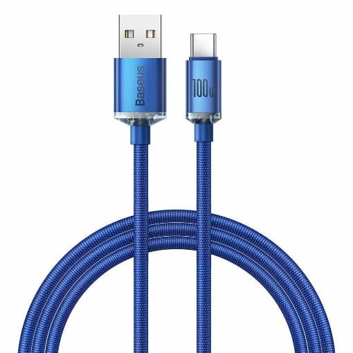 Εικόνα της Καλώδιο Baseus Crystal Shine USB-A to USB-C Braided 100W 1.2m Blue CAJY000403