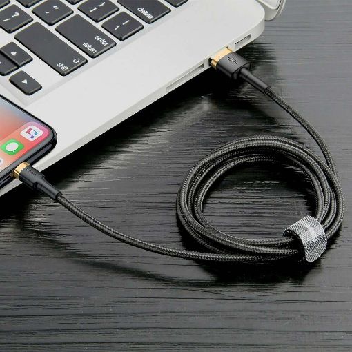 Εικόνα της Καλώδιο Baseus USB to Lightning Braided 1.5A 2m Black/Gold CALKLF-CV1