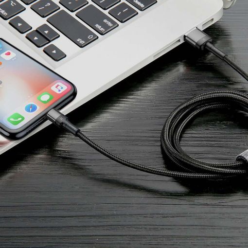 Εικόνα της Καλώδιο Baseus Cafule USB-A (Reversible) to Lightning Braided 2.4A 1m Gray/Black CALKLF-GG1