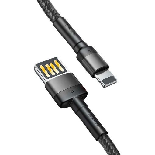 Εικόνα της Καλώδιο Baseus Cafule USB-A (Reversible) to Lightning Braided 2.4A 1m Gray/Black CALKLF-GG1