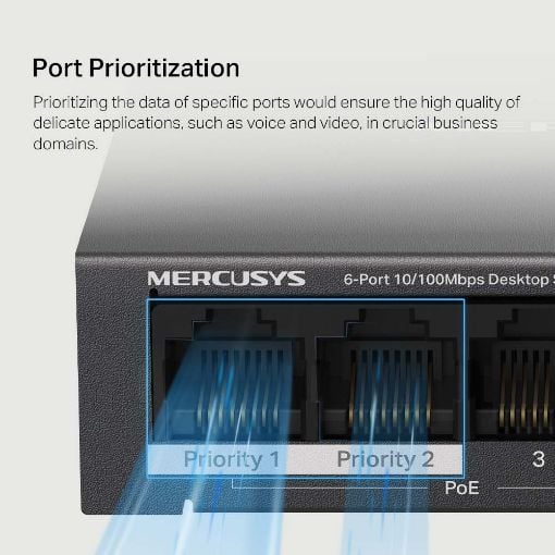 Εικόνα της Switch Mercusys 6 Port 10/100Mbps PoE+ Black MS106LP