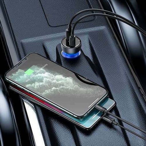 Εικόνα της Φορτιστής Αυτοκινήτου Baseus Particular Digital Display USB-C & USB 65W Gray/Blue CCKX-C0G
