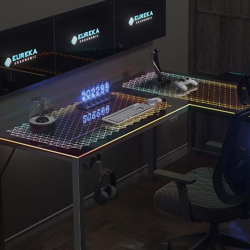 Εικόνα της Gaming Desk Eureka Ergonomic L60R RGB Tempered Glass Black ERK-GD-L60R-B-EU
