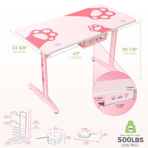 Εικόνα της Gaming Desk Eureka Ergonomic GIP 47" Pink ZX-GIP-P47PK-RU