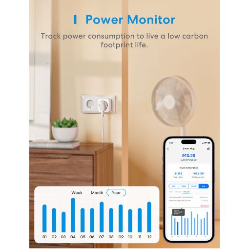 Εικόνα της Smart Plug Meross with Energy Monitor White MSS305-EU