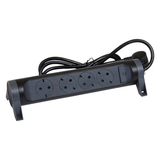 Εικόνα της Πολύπριζο Legrand 4 Θέσεων με Διακόπτη Rotating 3m Black/Dark Grey 694537