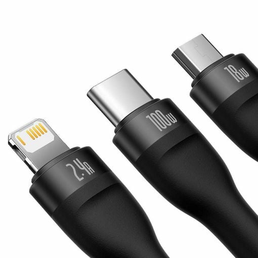 Εικόνα της Καλώδιο Baseus Flash USB to USB-C/Micro-USB/Lightning 100W 1.2m Black CASS030001