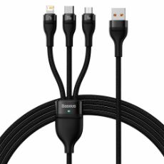 Εικόνα της Καλώδιο Baseus Flash USB to USB-C/Micro-USB/Lightning 100W 1.2m Black CASS030001