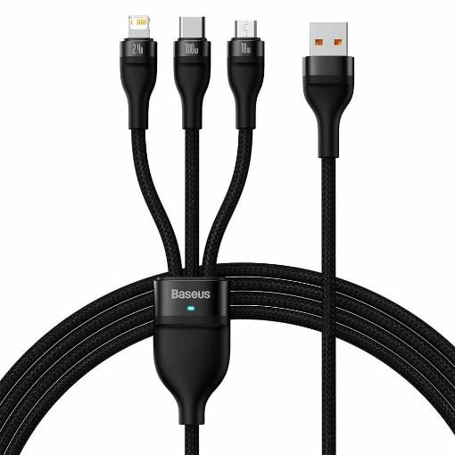 Εικόνα της Καλώδιο Baseus Flash USB to USB-C/Micro-USB/Lightning 100W 1.2m Black CASS030001