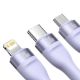 Εικόνα της Καλώδιο Baseus Flash 2 USB to USB-C/Micro-USB/Lightning 100W 1.5m Purple CASS030205