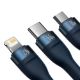 Εικόνα της Καλώδιο Baseus Flash USB to USB-C/Micro-USB/Lightning 66W 1.2m Blue CASS040003