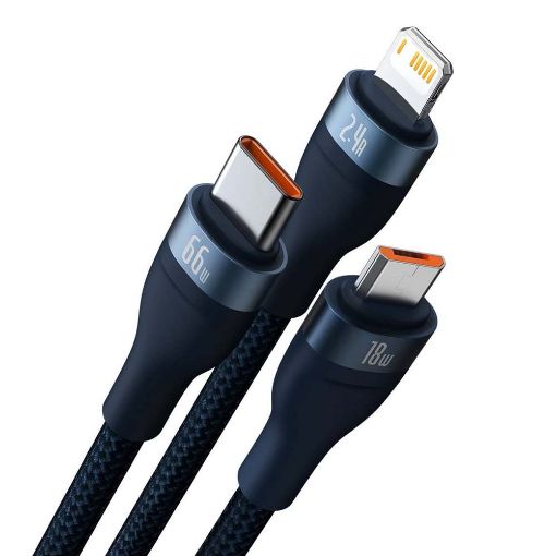 Εικόνα της Καλώδιο Baseus Flash USB to USB-C/Micro-USB/Lightning 66W 1.2m Blue CASS040003