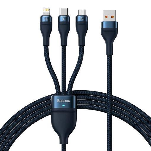 Εικόνα της Καλώδιο Baseus Flash USB to USB-C/Micro-USB/Lightning 66W 1.2m Blue CASS040003
