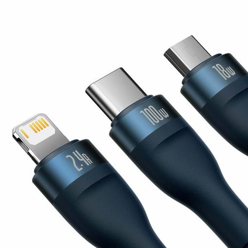 Εικόνα της Καλώδιο Baseus Flash USB to USB-C/Micro-USB/Lightning 100W 1.2m Blue CASS030003