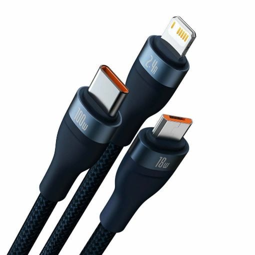 Εικόνα της Καλώδιο Baseus Flash USB to USB-C/Micro-USB/Lightning 100W 1.2m Blue CASS030003