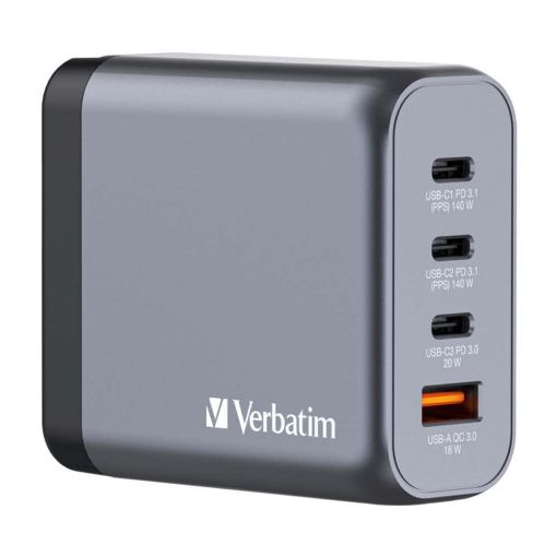 Εικόνα της Φορτιστής Verbatim GaN 3x USB-C & USB-A 140W Grey 32203