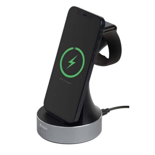 Εικόνα της Ασύρματος Φορτιστής Verbatim WCS-01 Aluminium 2in1 Qi MFi & Apple Watch 20W Black 49555