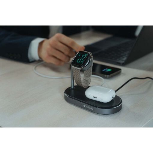 Εικόνα της Φορτιστής Verbatim WCS-02 Aluminium 3in1 USB-A Wireless Qi MFi & Apple Watch 44W Black 49556