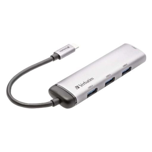 Εικόνα της USB Hub Verbatim V7 USB-C 4x USB-A 3.0 Silver 49147