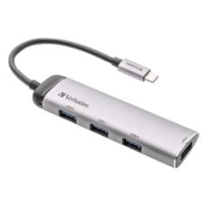 Εικόνα της USB Hub Verbatim V7 USB-C 4x USB-A 3.0 Silver 49147