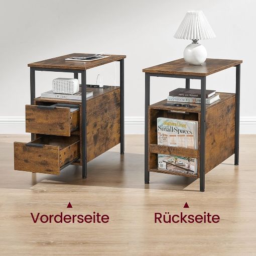 Εικόνα της Vasagle Ορθογώνιο Ξύλινο Τραπεζάκι Vintage Brown με Πολύπριζο LET325B01