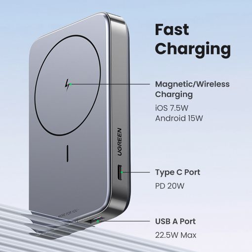Εικόνα της Power Bank Ugreen PB206 10000mAh Wireless 20W Space Gray 15086