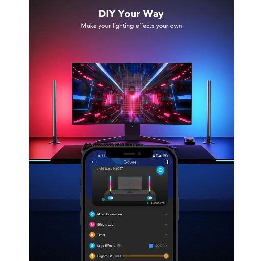 Εικόνα της Govee H6047 RGBIC Wireless Gaming Light Bars with Smart Controller Black
