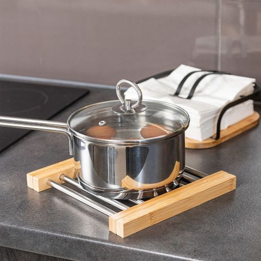 Εικόνα της Βάση Μαγειρικού Σκεύους Estia Bamboo Essentials Πτυσσόμενη με Ανοξείδωτο Ατσάλι 22x21.3x2.2cm 01-13011