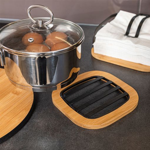 Εικόνα της Βάση Μαγειρικού Σκεύους Estia Bamboo Essentials Μεταλλική 17x17x1cm Μαύρο 01-13189