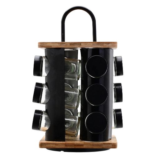 Εικόνα της Βάση Μπαχαρικών Estia Bamboo Essentials Περιστρεφόμενη με 12 Γυάλινα Δοχεία Μαύρη 01-14650