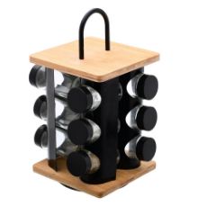 Εικόνα της Βάση Μπαχαρικών Estia Bamboo Essentials Περιστρεφόμενη με 12 Γυάλινα Δοχεία Μαύρη 01-14650