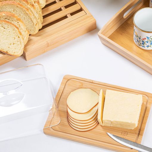 Εικόνα της Βάση Τυριών Estia Bamboo Essentials με Πλαστικό Καπάκι 24x18x7.5cm 01-12960
