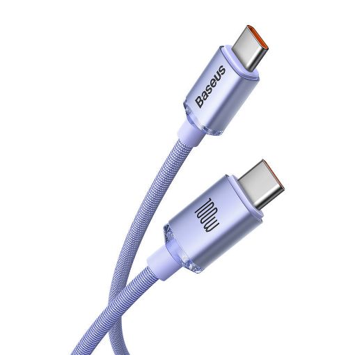 Εικόνα της Καλώδιο Baseus Crystal Shine USB-C to USB-C Braided 100W 2m Purple CAJY000705
