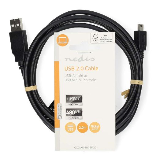 Εικόνα της Καλώδιο Nedis USB-A Male σε mini USB-B Male 2m Black CCGL60300BK20