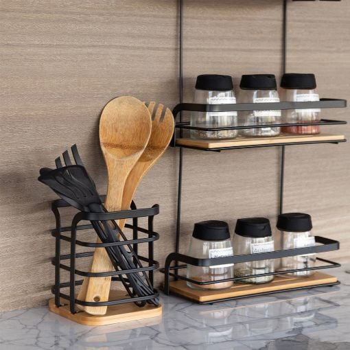 Εικόνα της Θήκη Για Κουτάλες Estia Bamboo Essentials Μεταλλική 12x12x14.5cm Μαύρη 01-13219