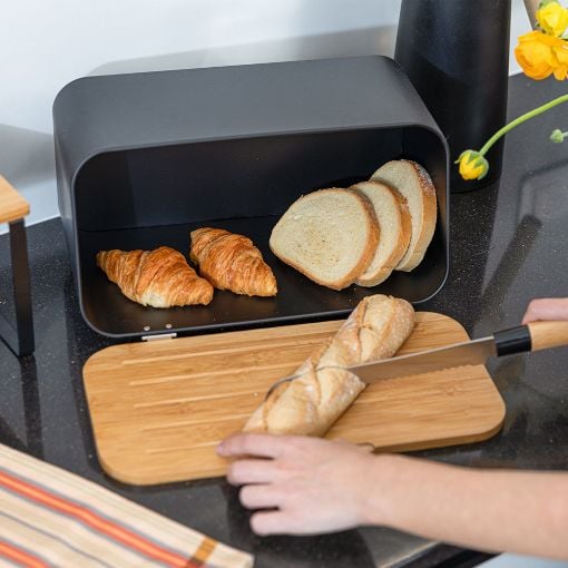 Εικόνα της Ψωμιέρα Estia Bamboo Essentials Μεταλλική Με Καπάκι 34.5x19x17cm Μαύρη 01-12861