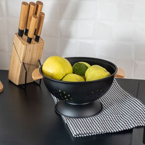 Εικόνα της Σουρωτήρι Ζυμαρικών Estia Bamboo Eessentials Μεταλλικο Με Λαβές 24x24x13.7cm Μαύρο 01-12915