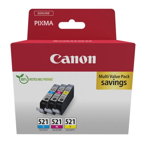 Εικόνα της Πακέτο 3 Μελανιών Canon CLI-521 Cyan/Magenta/Yellow 2934B015